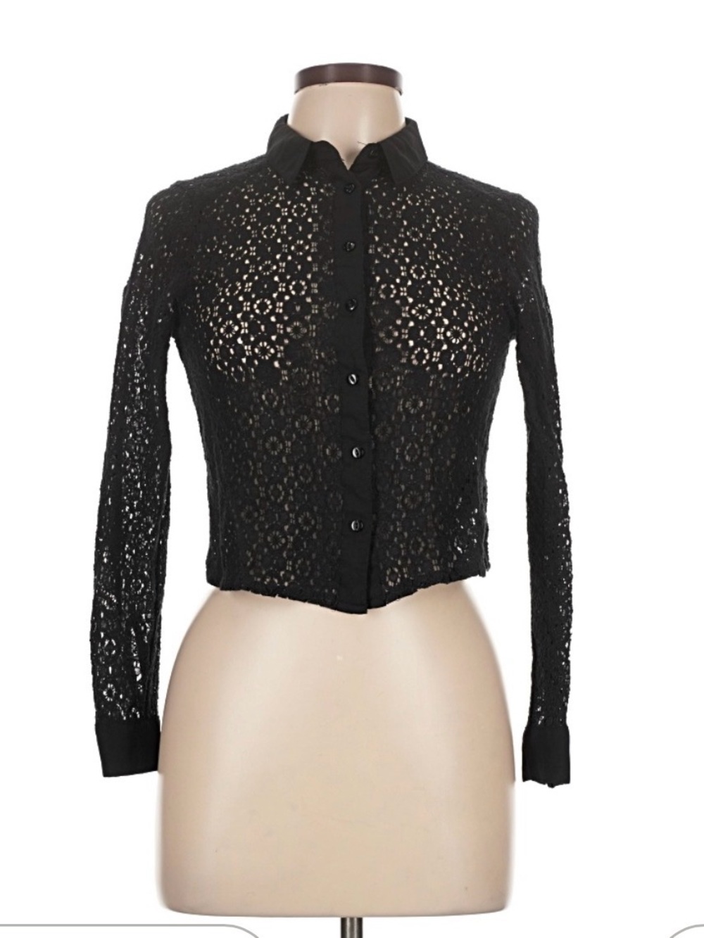 H&M Black Sheer Lace Button-Up Blouse